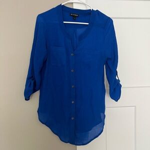 I.N. Studio Cobalt Blue Button-Up Blouse